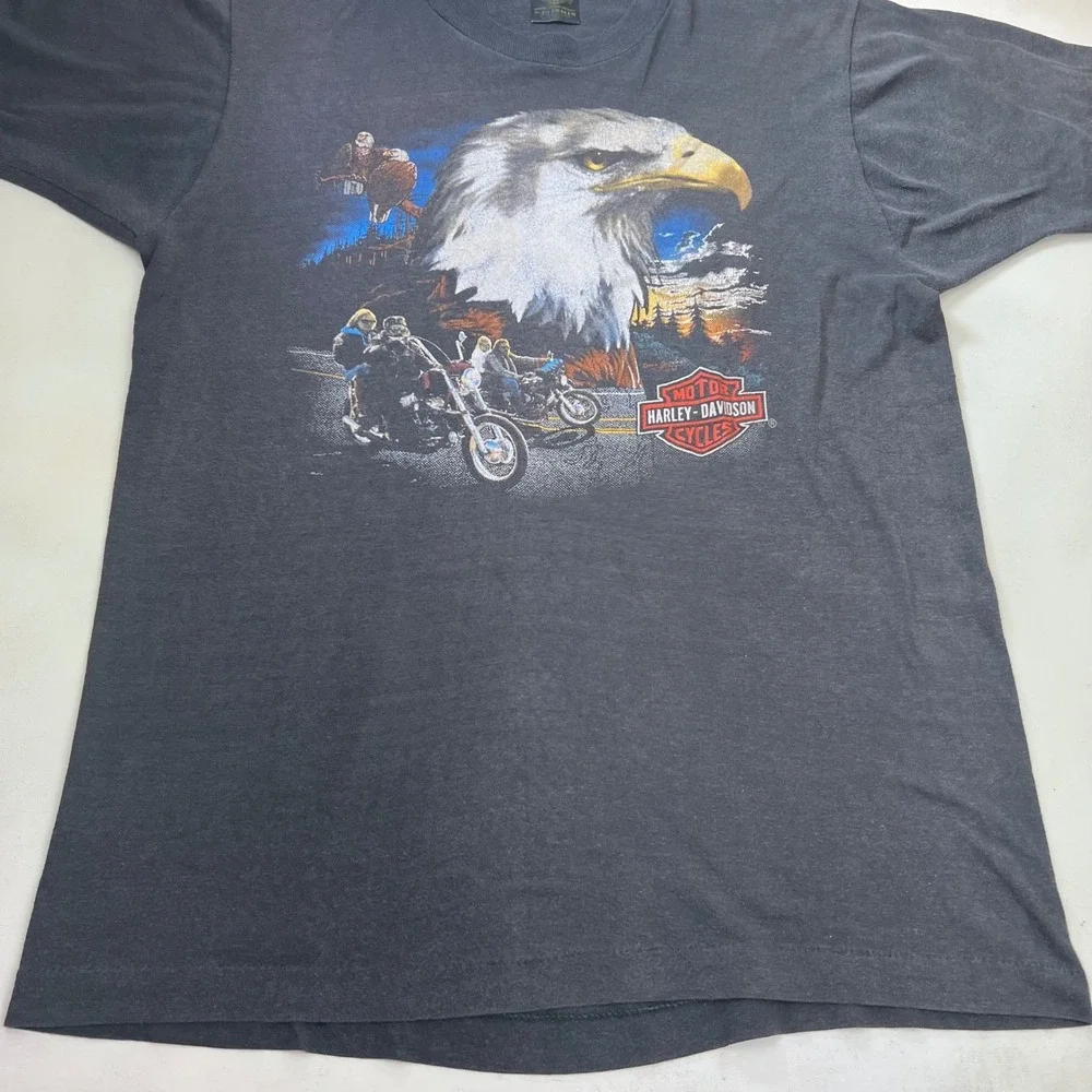 Vtg 1989 Harley Davidson 3D Emblem Eagle Biker T-Shirt XL Black Single Stitch